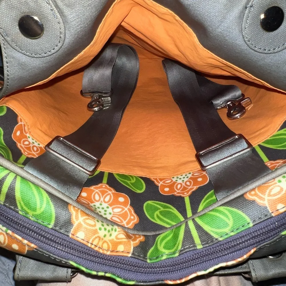 Petunia Pickle Bottom Santiago Sunset Floral Diaper Bag Backpack Gray and Orange
